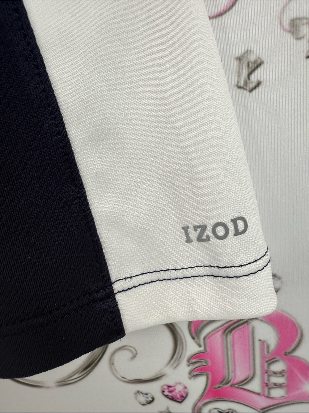 izod golf tee tshirt Navy and White Short Sleeve Golf Polo with Lime Trim - Picture 7 of 9